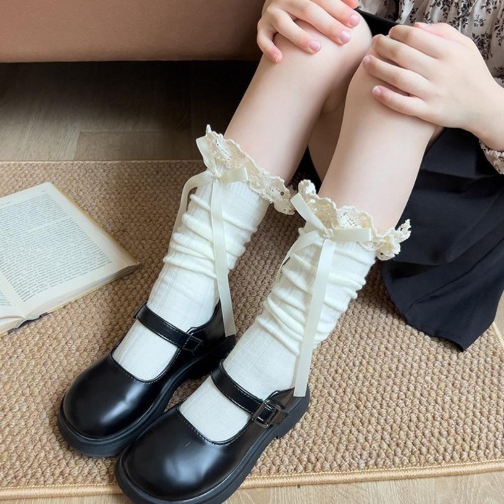 Breathable Winter Compression Stocking Casual Bow Middle Tube Socks Female Hosiery Toddler Girl