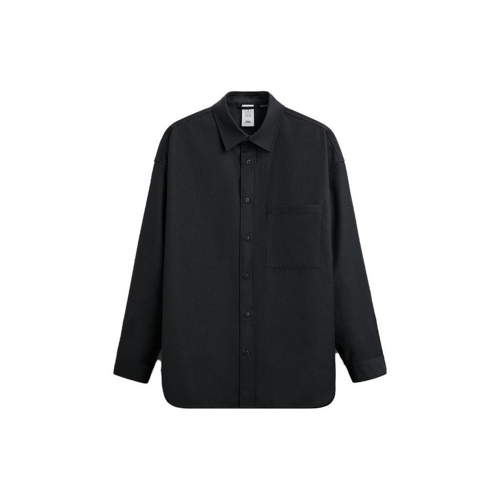 Zara X Maison Special Collaboration Solid Color Pointed Collar Long Sleeve Shirt Men Shirts Black 09621600800-33