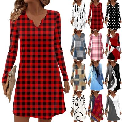Женские повседневные миди-платья с длинным рукавом, V-образным вырезом и принтом