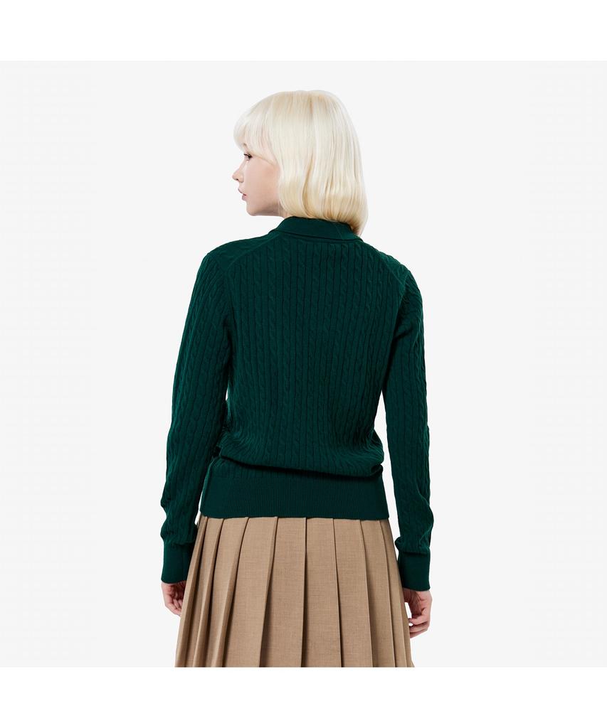 LACOSTE Women'S Cable Long Sleeve Polo Sweater Af207E-55N Yzp