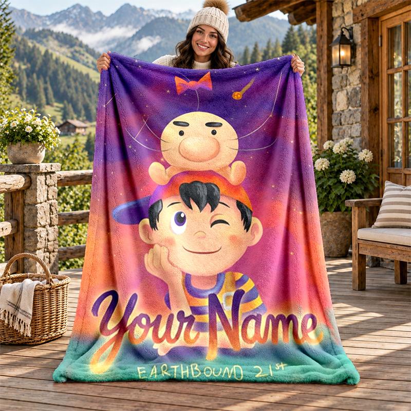 Earth Bound Custom Name Flannel Blanket Personalized Soft Warm Plush Throw Blanket Customized Gift for Family Friends