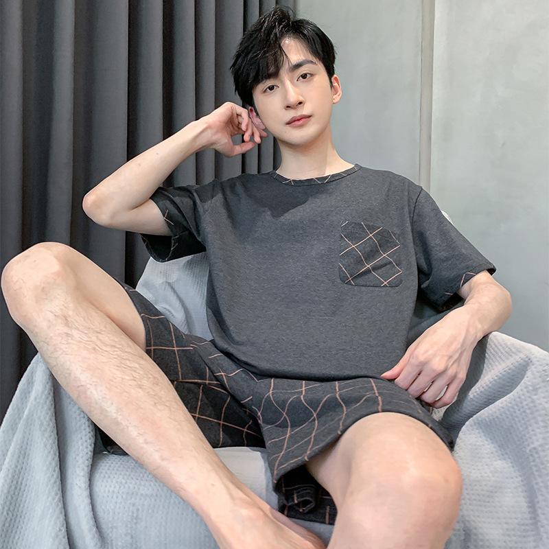 Летние трикотажные хлопковые мужские пижамные комплекты с короткими рукавами, мужской пижамный комплект с буквами, пижама для мужчин, одежда для сна, костюм для домашней одежды