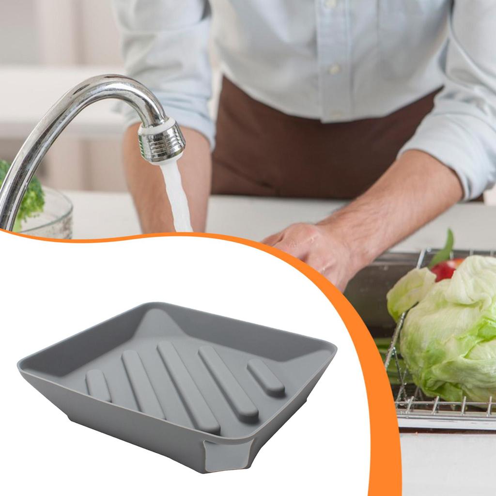 Draining Tray Silicone Sponge Holder Versatile Heat Resistant Organizer Dish Drying Mat for Kitchen Sink Area