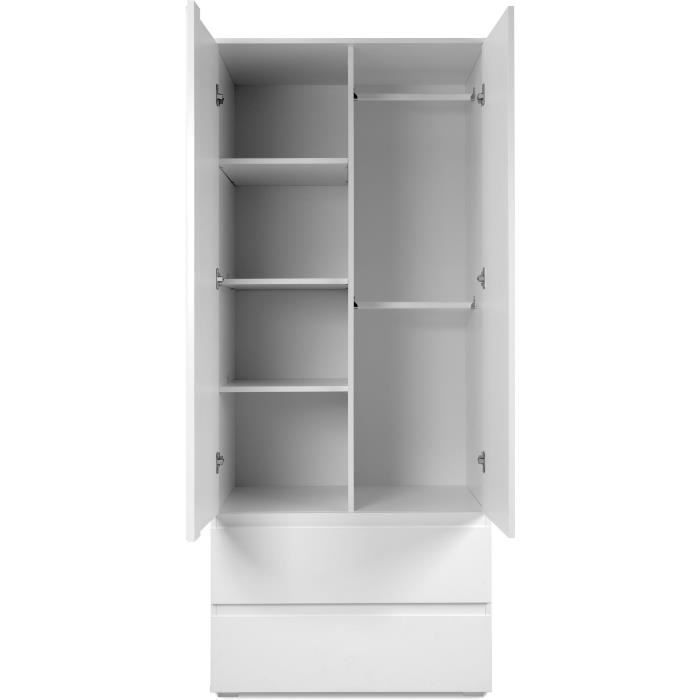 Armoire Image 60A - 2 portes battantes - 2 tiroirs - Blanc Mat - L80 x H191 x P55 cm
