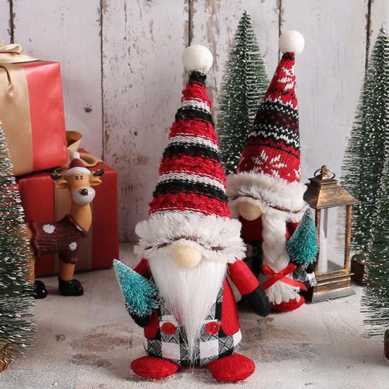 Рождественская кукла-гном, милая черная, красная, белая полосатая шляпа и клетчатый наряд, плюшевая кукла-гном, украшение, мини-рождественская елка, плюшевая безликая кукла