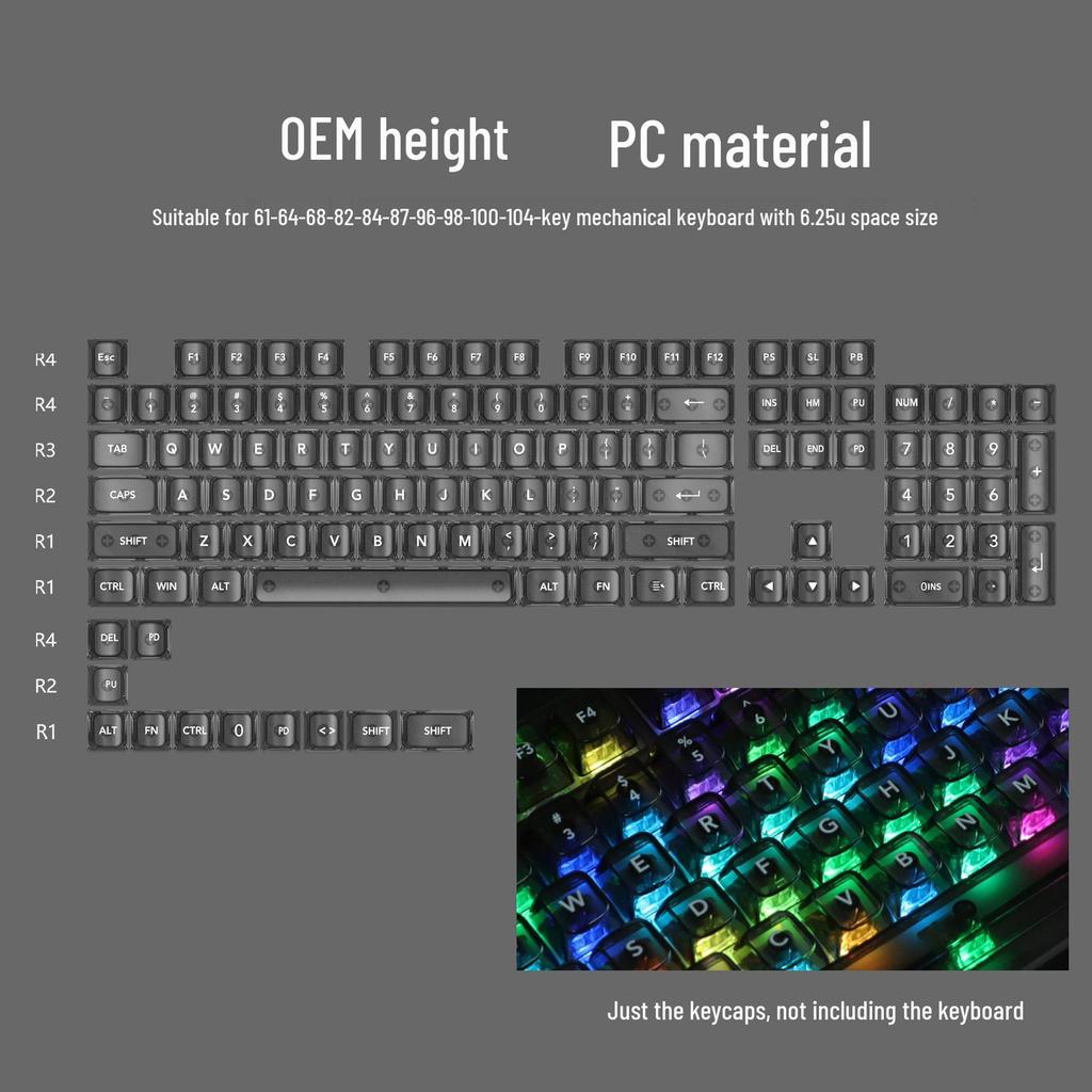 Колпачки для механической клавиатуры Lofree PC 75/98 - полностью прозрачные, черного цвета