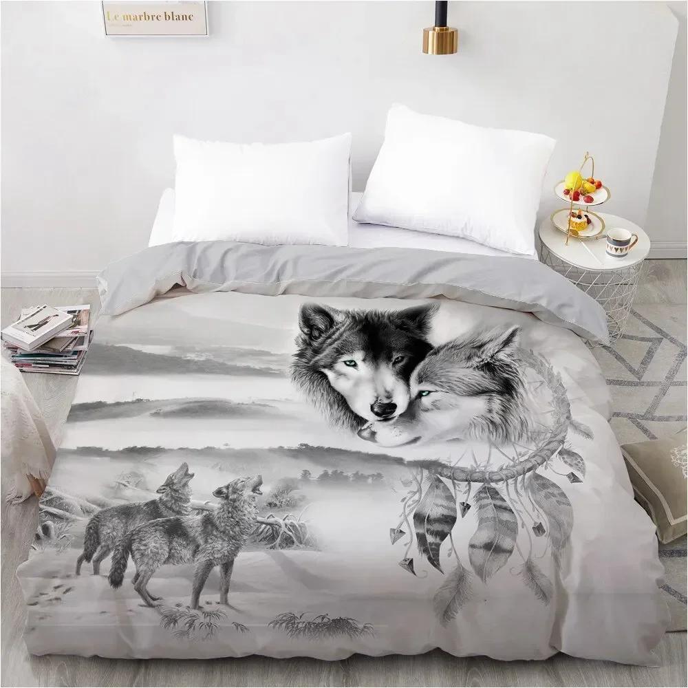 Wolf Cute Animal 3D Duvet Cover Bedding Set Comforter Linen Pillowcases Home Decor Single Double Twin King Queen