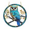 Owl Ornament Stained Glass Blue Green Sun Catcher Enchanting Birds Window Hanging Panel Kitchen Window Decor
