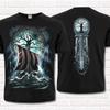 Black T-Shirt Yggdrasil. Drakkar. Vegvisir, Runic Compass. Viking Style. Asatru.