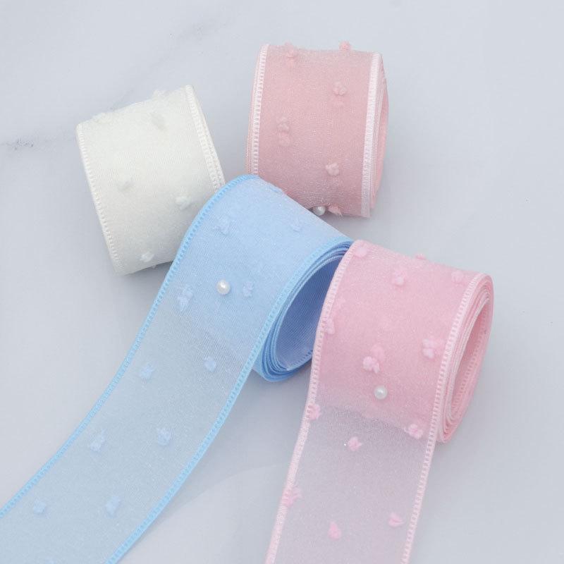 Elegant Spring and Summer Ribbon Double Layer Transparent Fur Ball Cuffed Ribbon Cake Hair Bands Decoration Bow Ruffled Ribbon Crafts Making Ribbons