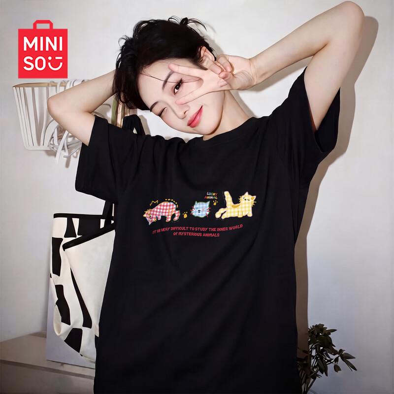 MINISO Женская свободная хлопковая футболка с коротким рукавом