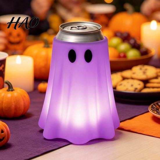 Halloween Beverage Can Sleeve 3D Printed Ghost Holder, Glow?in?the?Dark Soda Non Slip Protector Cup Cover, Cute Tabletop Decor for Party