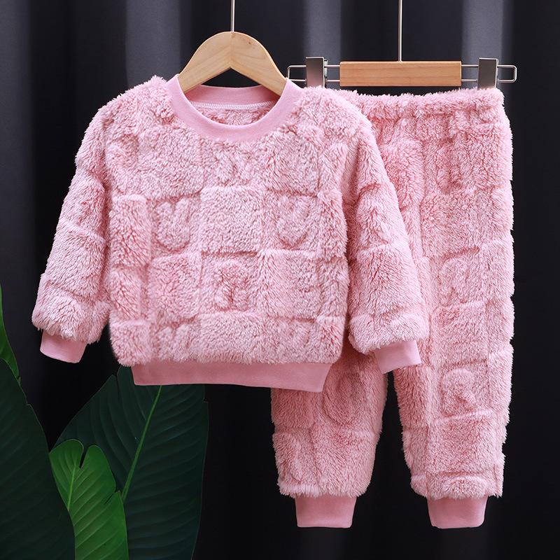 Kid Autumn Winter Sleepwear Flannel Pajamas For Girls Boys Long Sleeve Tops+Pants Suits Fashion Home Clothing Baby Kid Sleep Costume