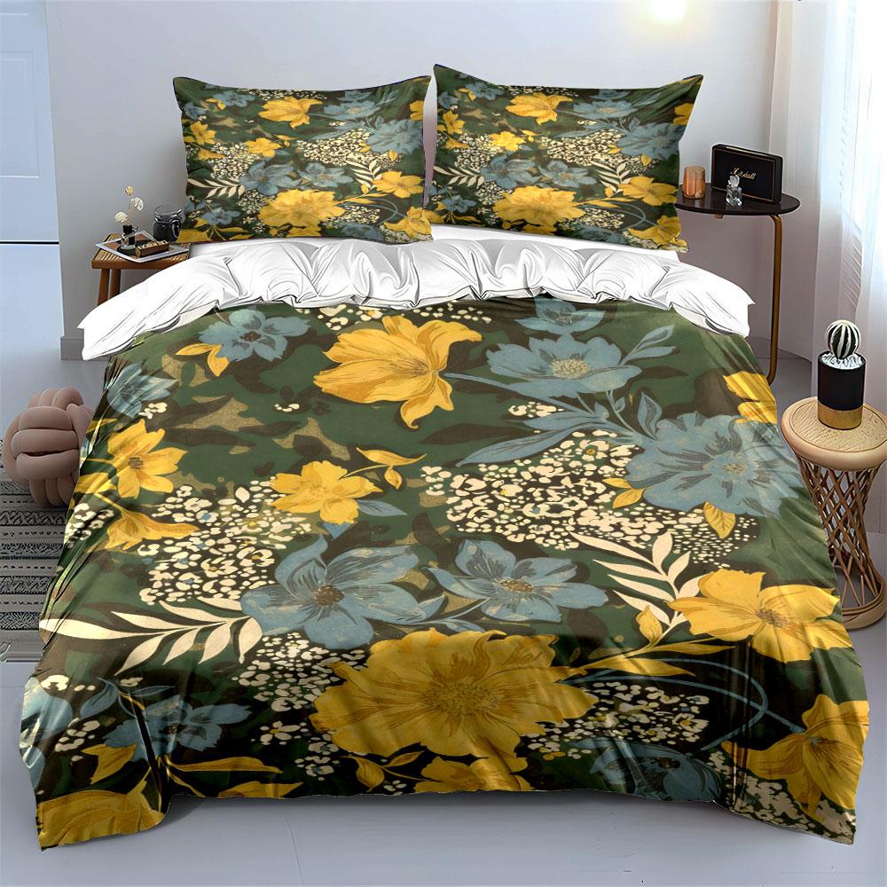 Yellow and blue flowers. Bedding sets Duvet cover sets Duvet covers Pillowcases(1 * Duvet Cover 2 * Pillowcases without duvet insert)