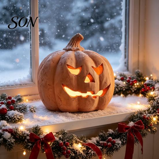 Festive Table Centerpieces Halloween Pumpkin Candle Holder, Resin Lantern Tealight Holder with for Home Carved Face Fall Farmhouse Mantle Decor