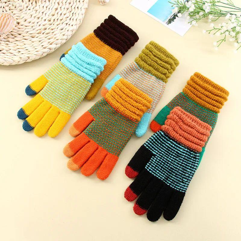 Autumn and Winter Women Knitted Gloves Touch Screen Ski Gloves Warm Faionable Mitten Elastied Outdoor Cycling Thickened Gloves