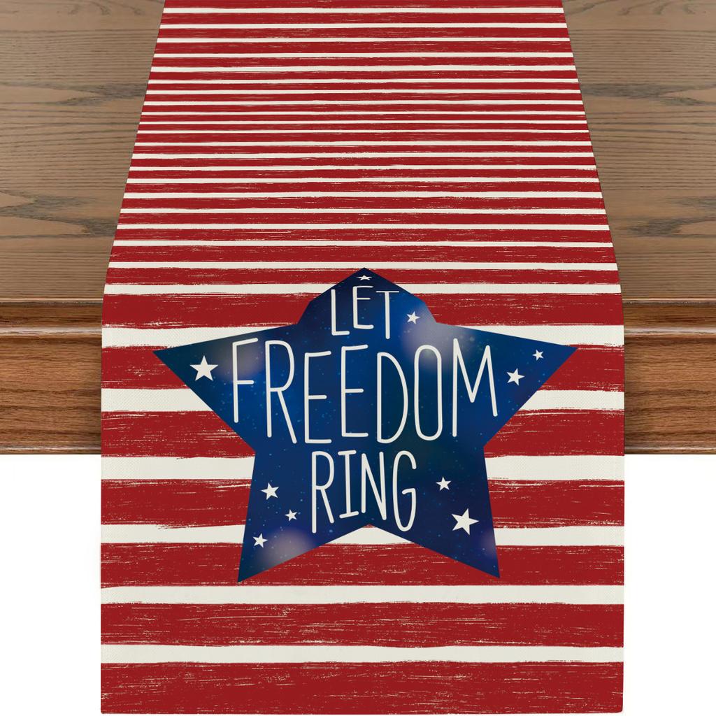 Amazon Temu Popular Summer Independence Day Sunflower Print Decorative Linen Table Flag Table Cloth