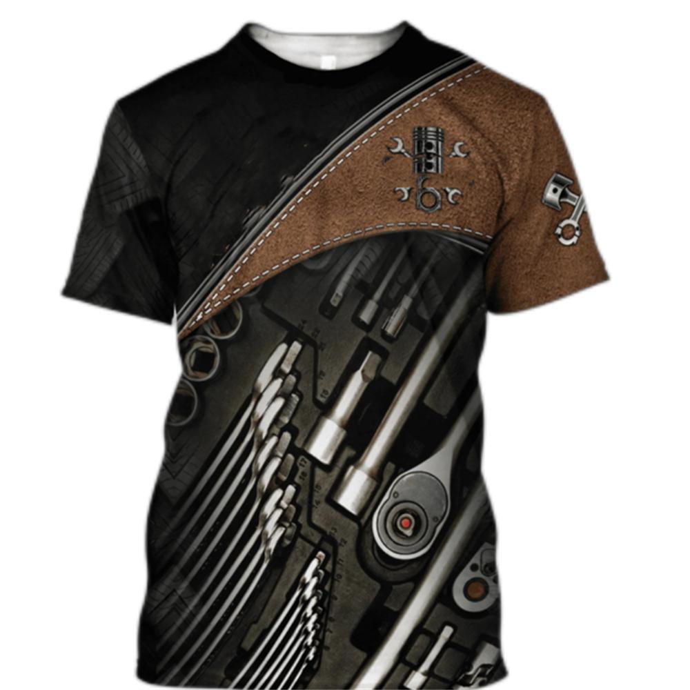 Летняя винтажная мужская футболка с персонализированным именем «Механик» с 3D принтом по всей поверхности, мужские футболки 5xl, уличная футболка, повседневная спортивная футболка