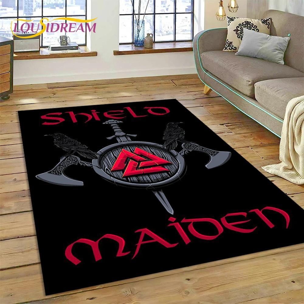 3D Nordic Viking Mythology Symbols Odin Cartoon Area Rug Large,Carpet for Home Living Room Sofa Doormat Decor,Non-slip Floor Mat