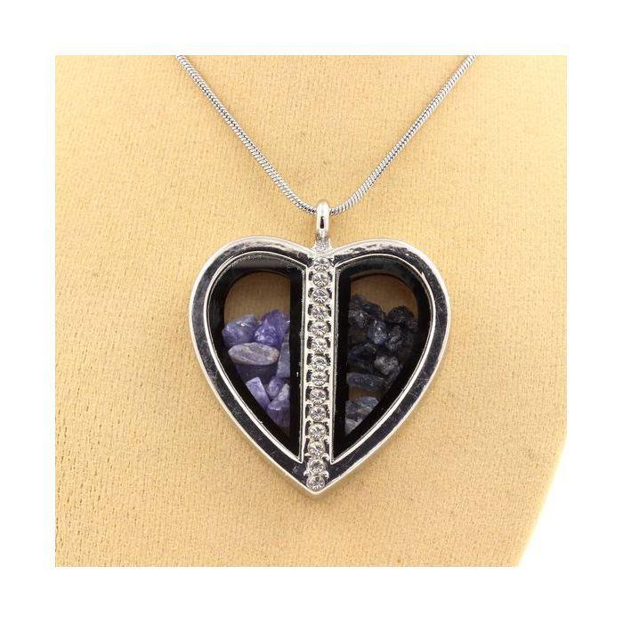 Pierres et Minéraux. Collier Tanzanite + Saphir brut. Modèle coeur.