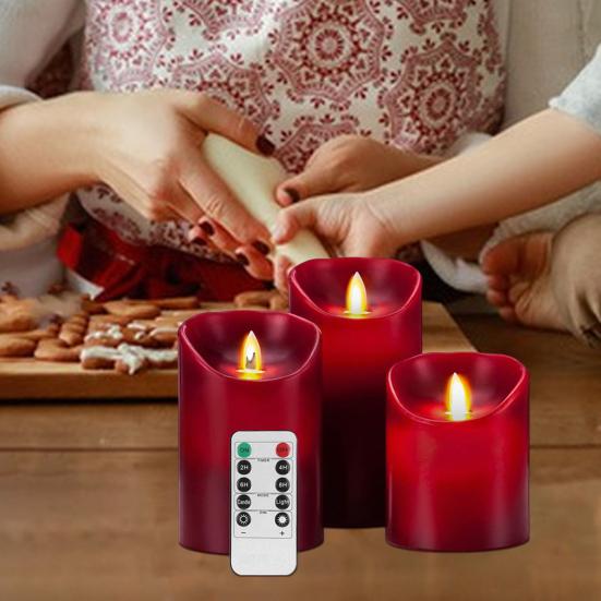 3Pcs LED Flameless Candles Outdoor Real Wax Candle with Remote Control Indoor Battery Operated Flickering LED Pillar Candles