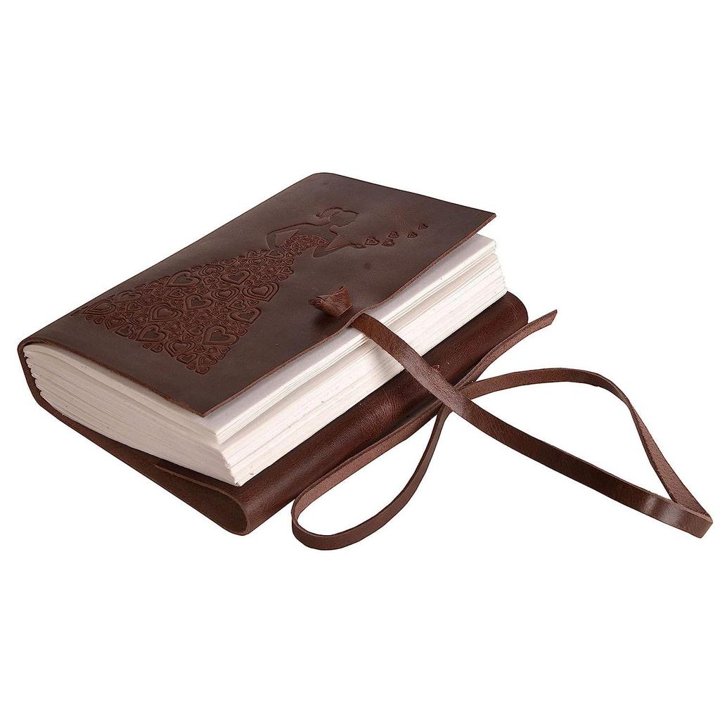 Leather Diary - Princess with Heart Embossed Diary Vintage Artist Sketchbook, Scrapbook, Drawing & Writing Diary