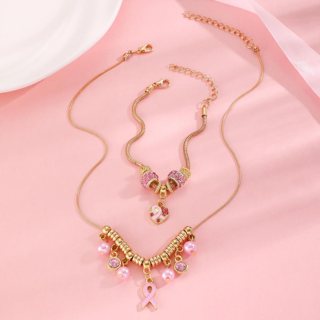 Ожерелье в знак осведомленности о раке молочной железы и Браслет для профилактики СПИДа с значком красной ленты