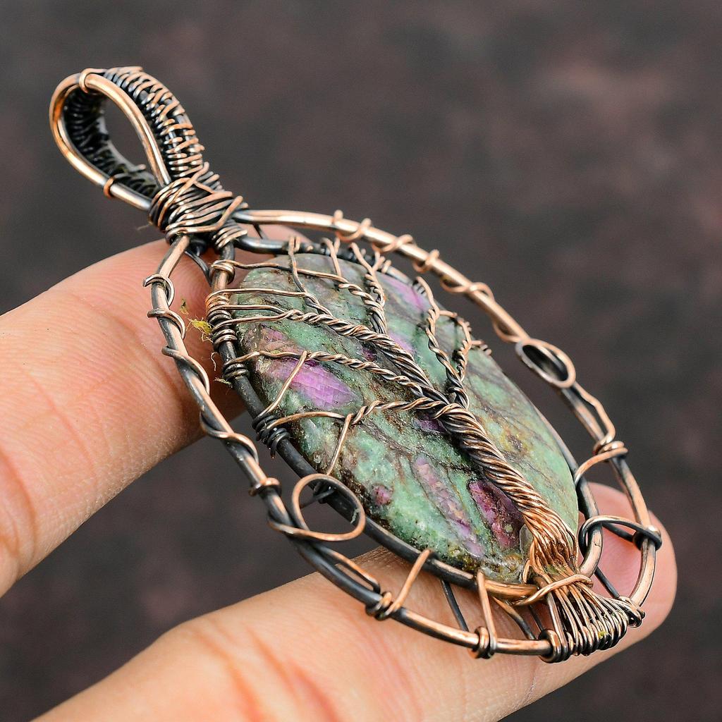 Дерево жизни рубин фуксит медная проволока обернутая подвеска драгоценный камень ювелирные изделия ручной работы дизайнерские украшения Дерево жизни ювелирные изделия рубин фуксит подарок