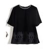 Flocking Embossed Chinese Style Elements! Fake Two-Piece Women's Round Neck Bead Half Sleeve Fall and Winter Pleuche T-shirt Show Elegant
