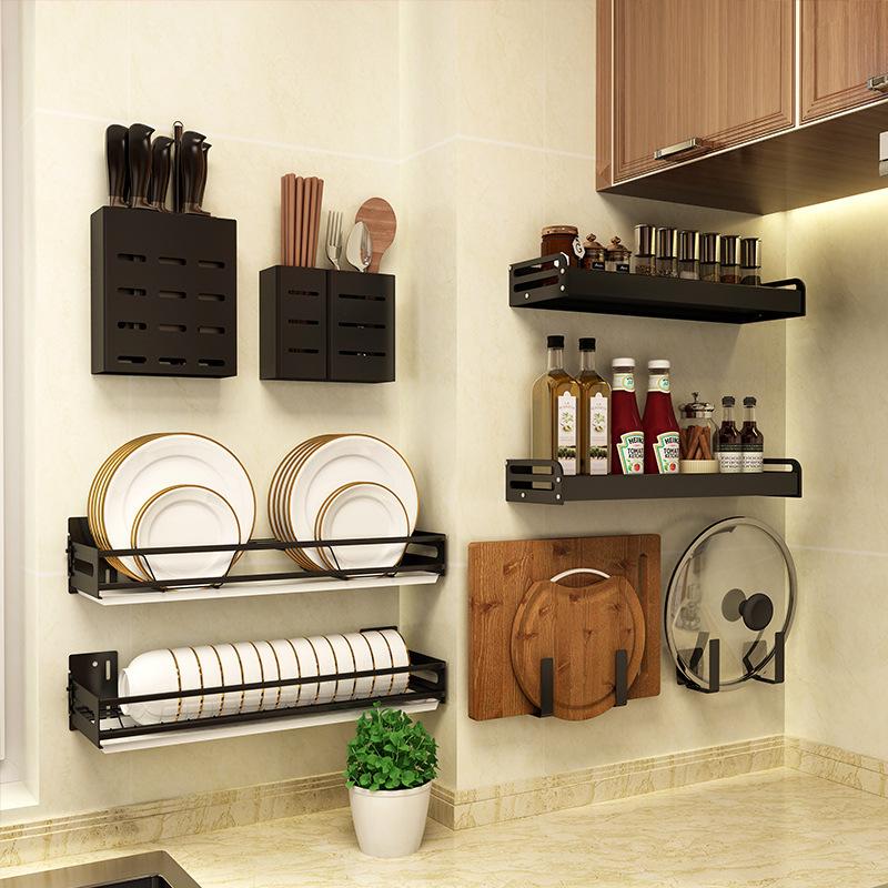 Индивидуальная настенная кухонная полка для хранения, конструкция без сверления, многоуровневая алюминиевая полка-сушилка для посуды и специй