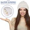 Women Knitting Hat Solid Color Ear Protection Thickened Warm Satin Lining Pile Hat Winter Outdoor Riding Headgear
