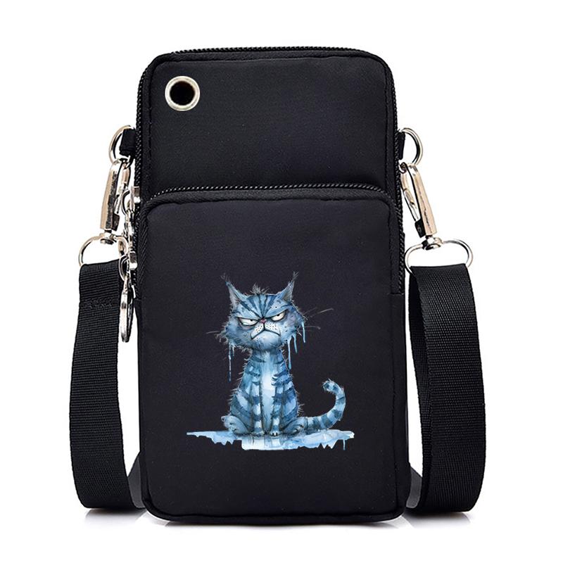 Funny Anime Cat Small Messenger Bag Hanging Neck Coin Purse Vertical Handbag Women Mobile Phone Bags Cartoon Small Crossbody Bag