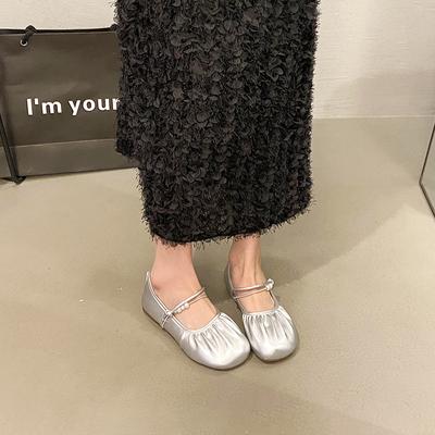 Ретро Сяосянфэн Серебристые туфли Мэри Джейн Женские Весна и Лето Новые Легкие С открытым верхом Мягкая подошва Одинарные туфли с юбками Вечерние туфли
