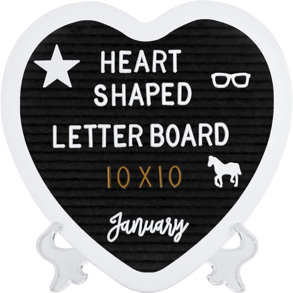 Heart-Shaped Felt Letter Board Sign,Interchangeable White Letters, Numbers, and Icons, Suitable for Parties, Baby Announcements