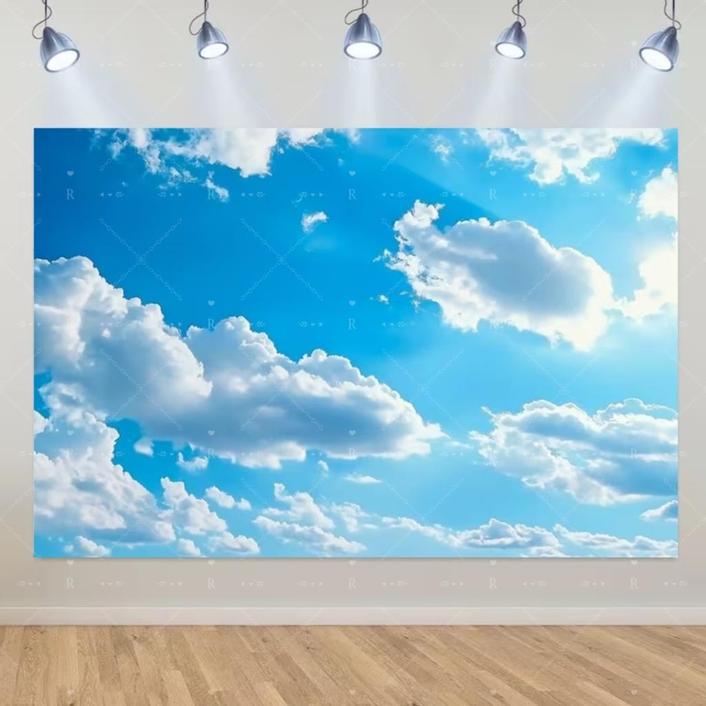 Blue Sky White Cloud Background Natural Landscape Home Party Decoration Backdrop Portrait Photography Banner Baby Shower Props