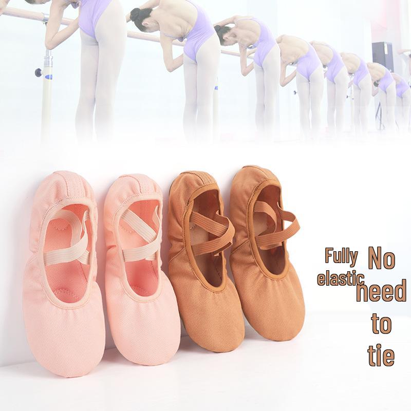 Детские балетные туфли с кошачьей лапкой: Эластичная, Мягкая Подошва, Холщовая Тренировочная Обувь без Шнурков