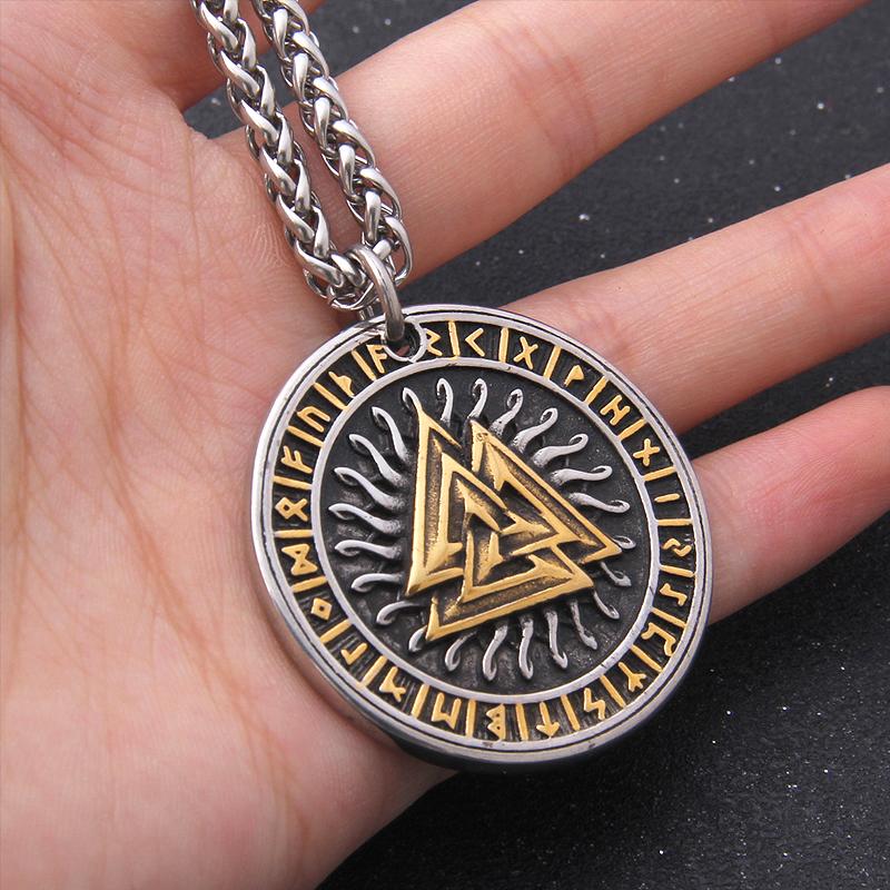 Норвежский скандинавский викинг ожерелье персонализированная руна мода треугольник мужской кулон ювелирные изделия из нержавеющей стали