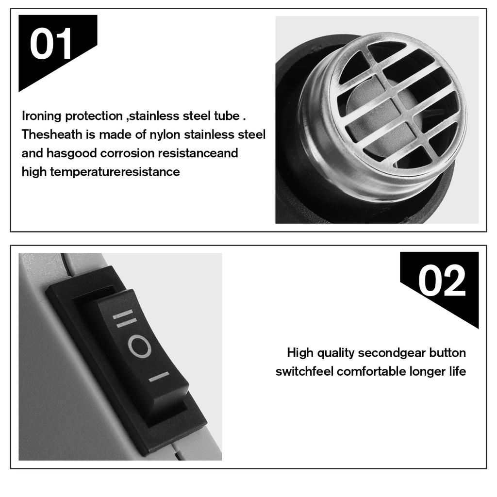 Фены с регулируемой температурой Промышленные электрические фены горячего воздуха для термоусадочной упаковки Снятие/удаление краски Серый 220В 2000Вт