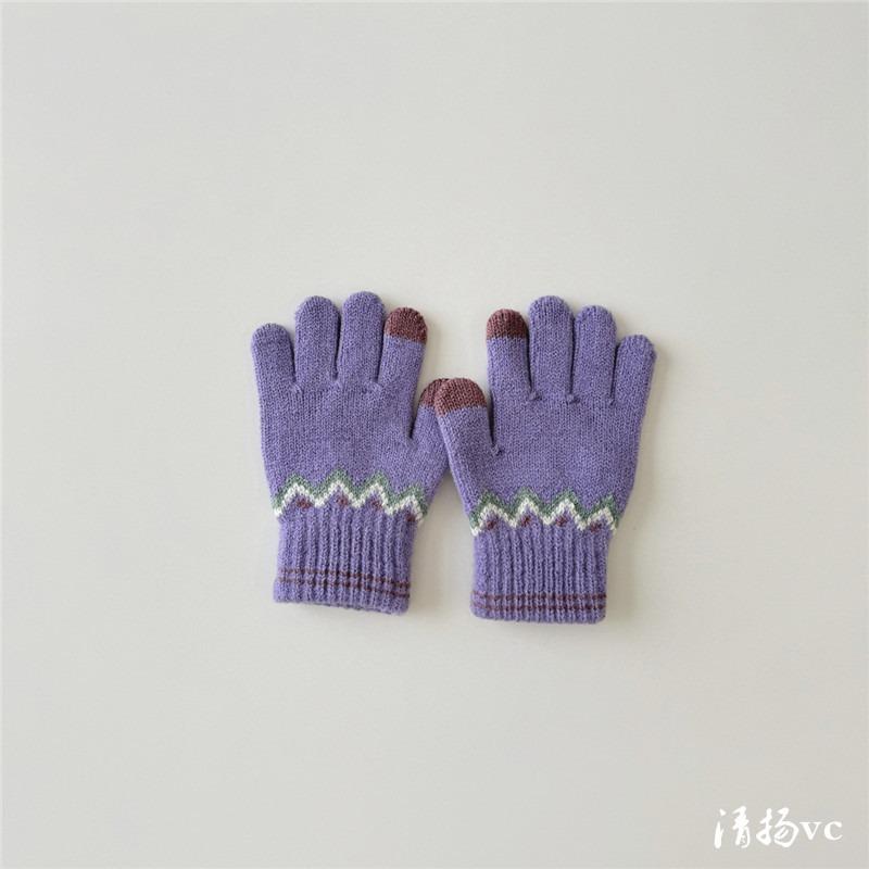 -Year-old Children's Gloves Retro Knitted Gloves Boys and Girls Winter Warm Baby Wool Finger Gloves