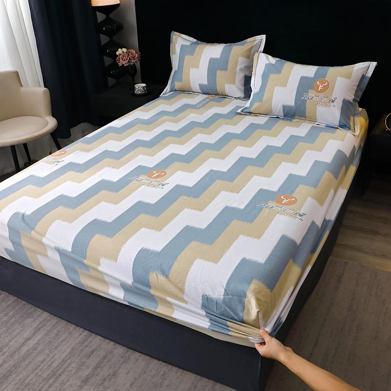 Pure Cotton Fitted Bed Sheets Geometric Bedsheet Non-slip Bed Cover Skin-friendly Bed Linen Couvre Lit (Pillowcase Need Order)