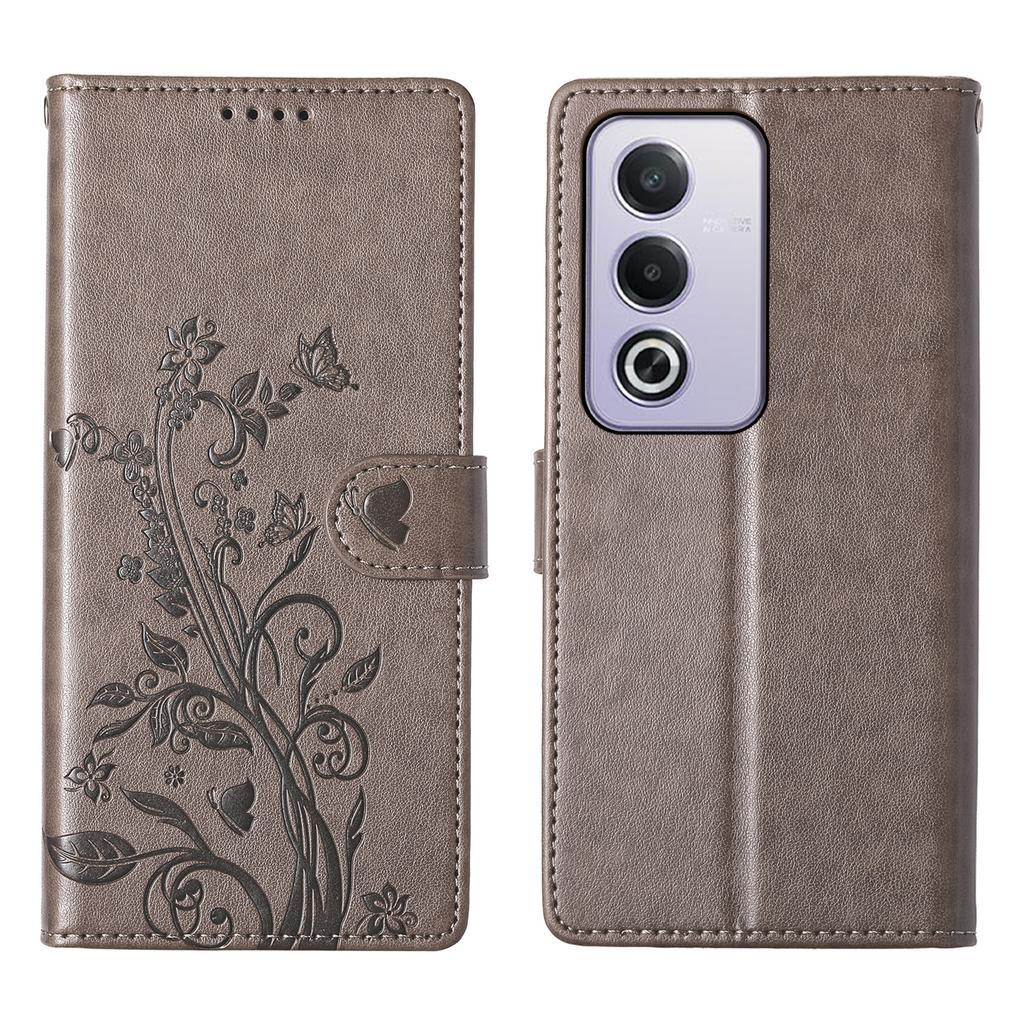 For Oppo A5 5G/A5i Pro 4G Wallet Case Butterfly Floral Imprint PU Leather Phone Cover with Wrist Strap