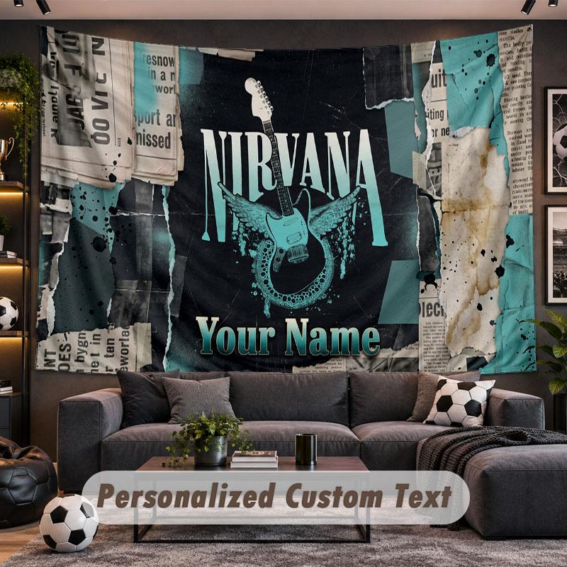 Wall Hanging Tapestry Custom NameNirvana Pattern Personalized Printed Fabric Wall Decor