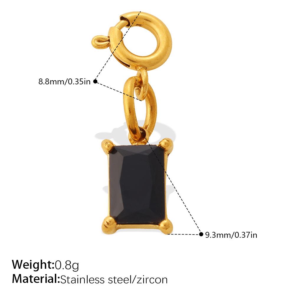 Light Luxury Geometric Square Color Zircon Jewelry Clasp Pendant, 18K Gold Plated Stainless Steel DIY Charm