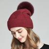 Winter Women Fur Pom Pom Knitted Beanie Hats  Warm Wool Cashmere Beanie Bobble Hat Factory