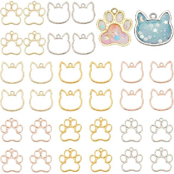OLYCRAFT 30pcs Blossom Open Bezel Pendants Flower Charms 5-Shape Hollow Frame Dangle Charms Making Kits for DIY UV Resin or Pressed Flower Jewelry