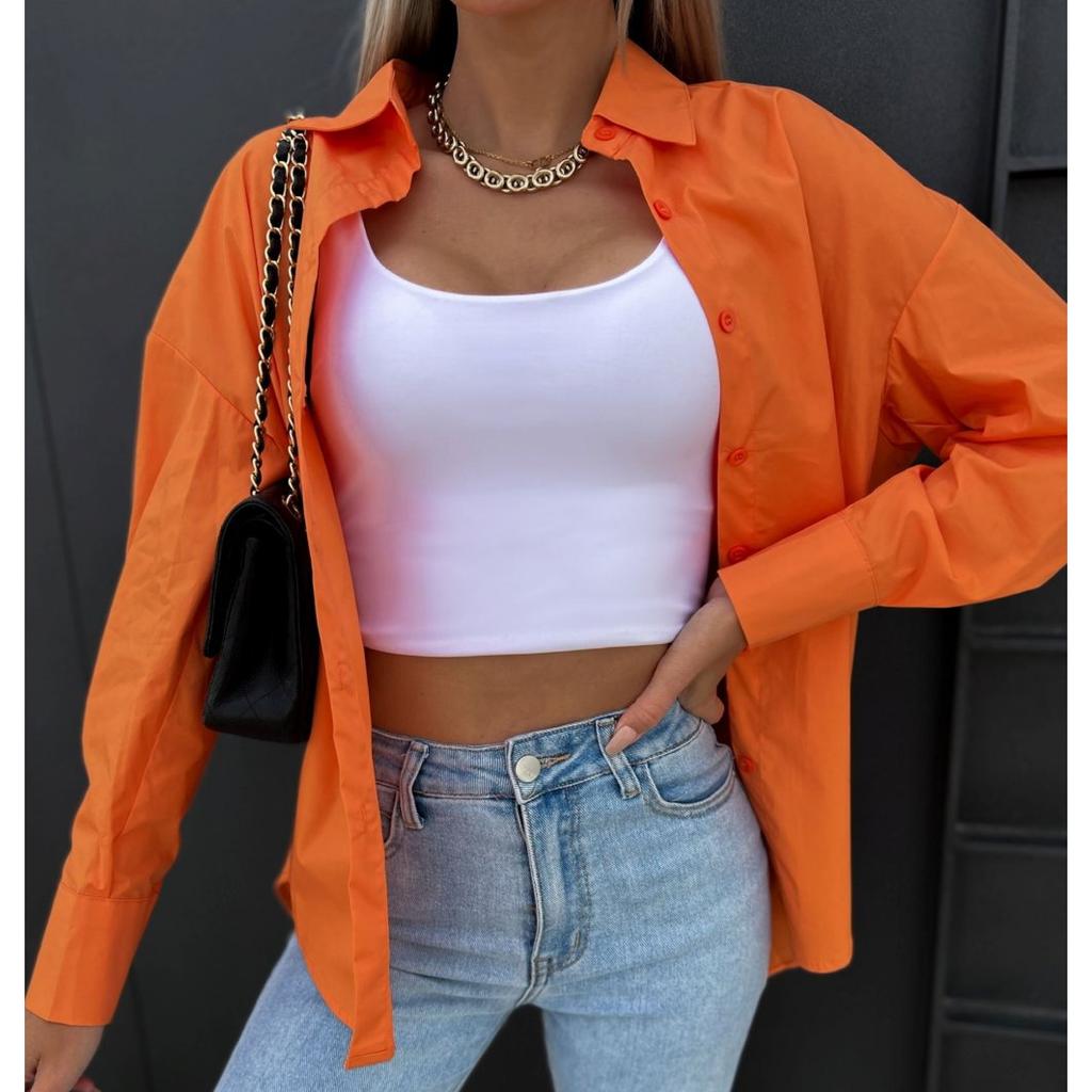 Женская большая рубашка, однотонная, яркий топ, повседневная футболка, рубашка на пуговицах, женское пальто