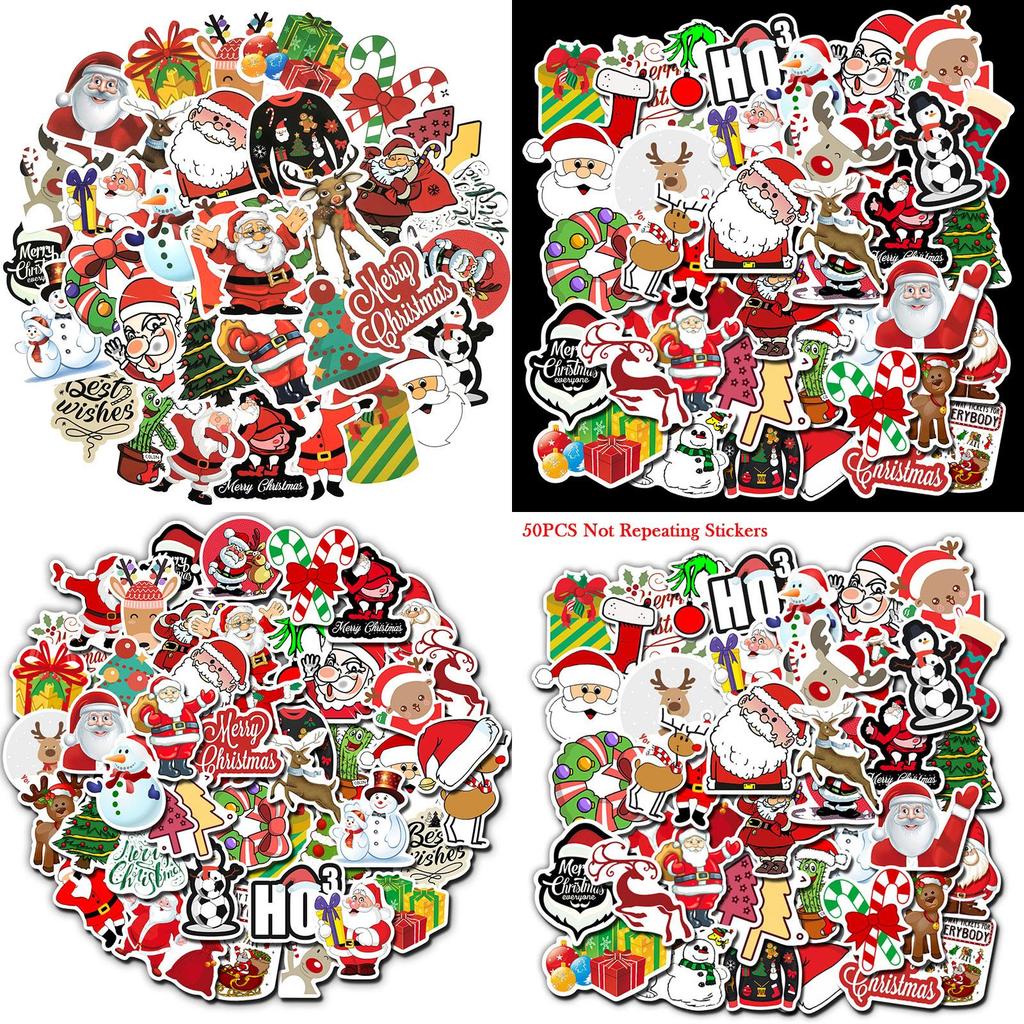 Яркие разноцветные наклейки рождественской серии, идеально подходящие для автомобилей и багажа