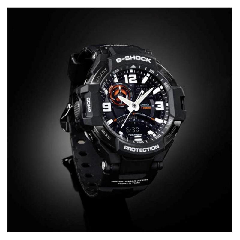 Casio GRAVITYMASTER Military Wind Flying Classic Pointer Dual Display Dial Sport Waterproof Quartz Movement Rubber Strap Japanese and GA-1000-1A