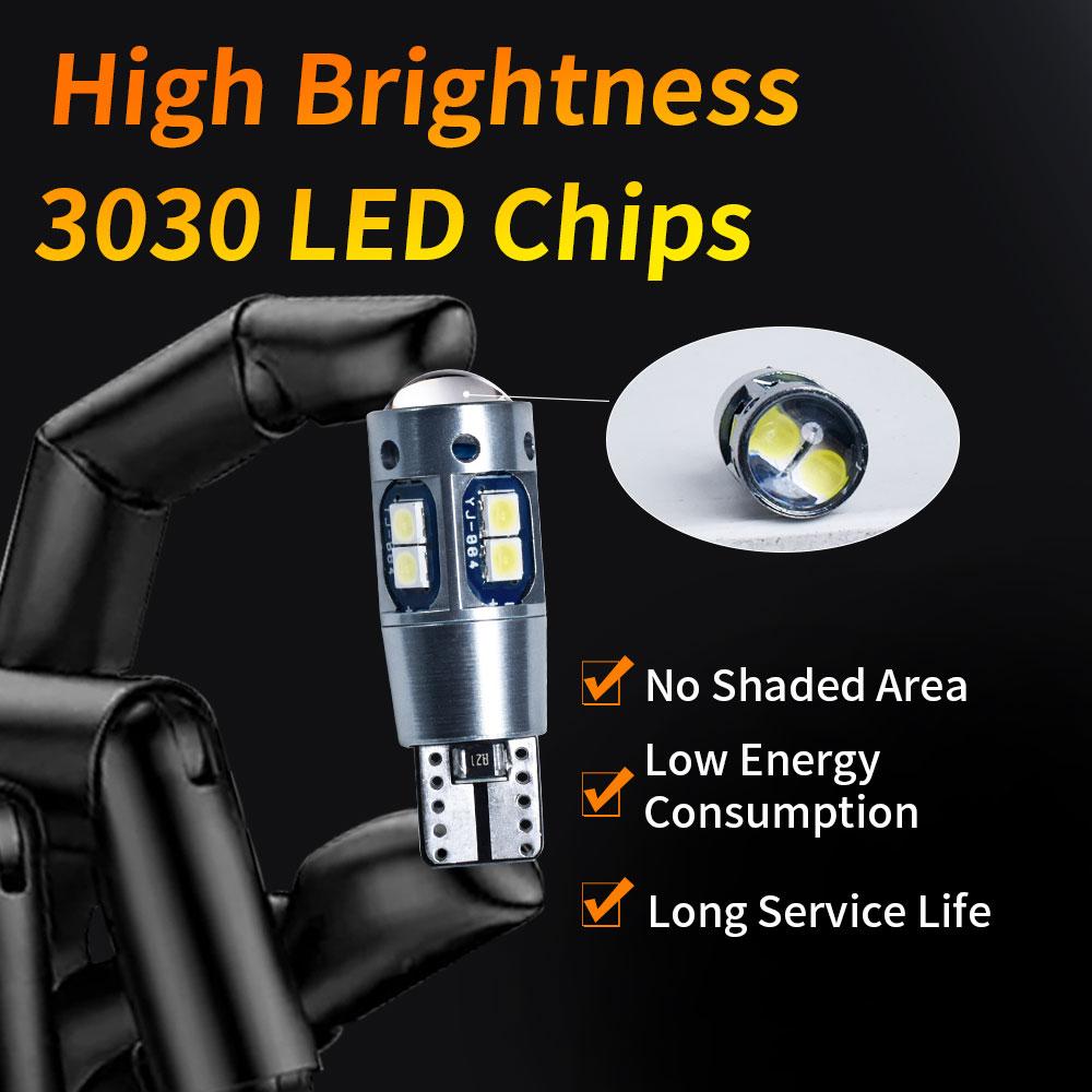 Ultra Bright T10 W5W 3030 Lens LED Fog Signal Lights Bulbs 12V Plug and Play for Car Tail Front Fog Reverse Stop Lights Bulbs 7