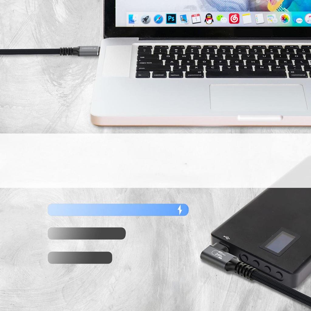 Kabel przewód kątowy USB-C Thunderbolt 4 240W 2m - czarny